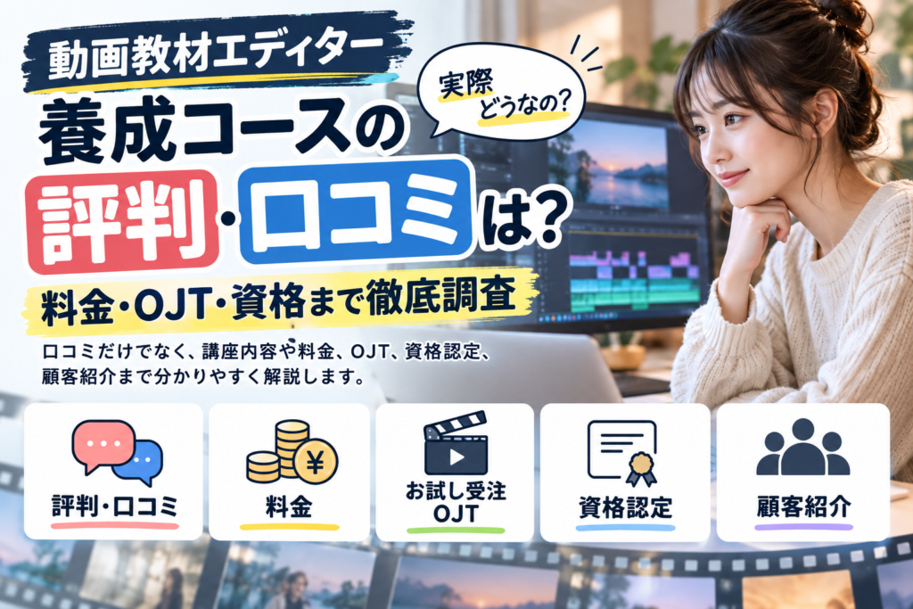 動画教材エディター養成コースの評判・口コミは？料金・OJT・資格まで徹底調査